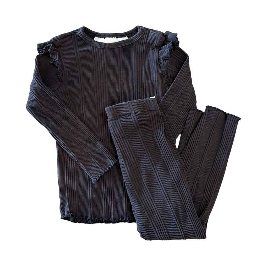 H&M Adorables 2-Piece Ribbed Cotton Ruffle Top & Leggings Set, Gray, Girls 2T